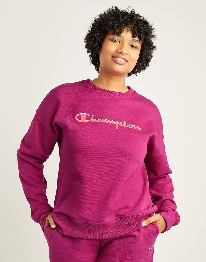 Champion Powerblend Fleece Relaxed Crew Script Logo - Naisten Pinkki Collegepaita - Suomi 7325698-YE